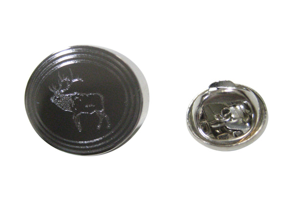 Silver Toned Etched Oval Elk Lapel Pin
