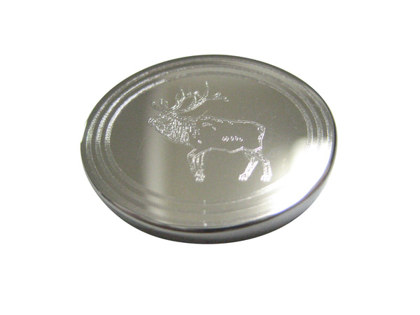 Silver Toned Etched Oval Elk Magnet