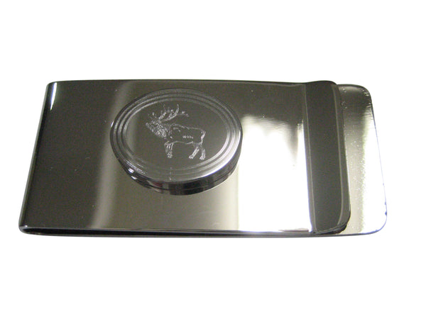 Silver Toned Etched Oval Elk Money Clip