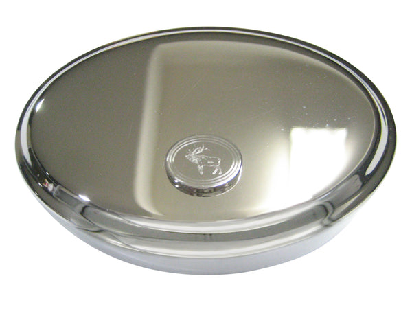 Silver Toned Etched Oval Elk Oval Trinket Jewelry Box