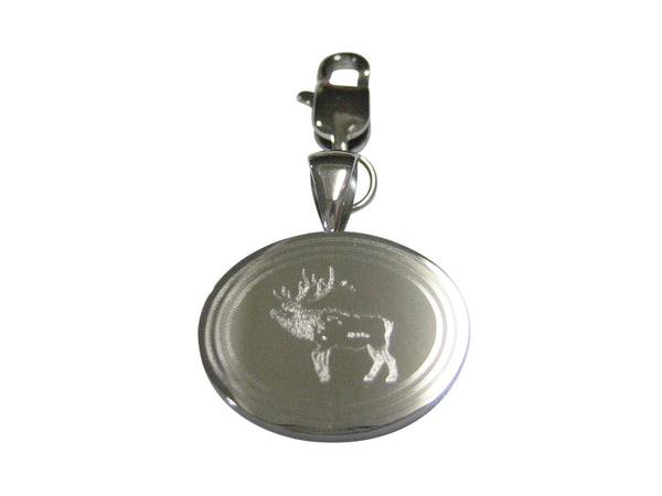 Silver Toned Etched Oval Elk Pendant Zipper Pull Charm