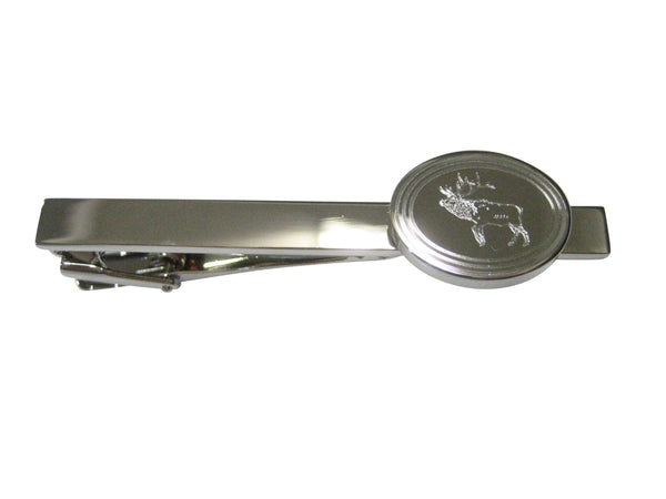 Silver Toned Etched Oval Elk Tie Clip