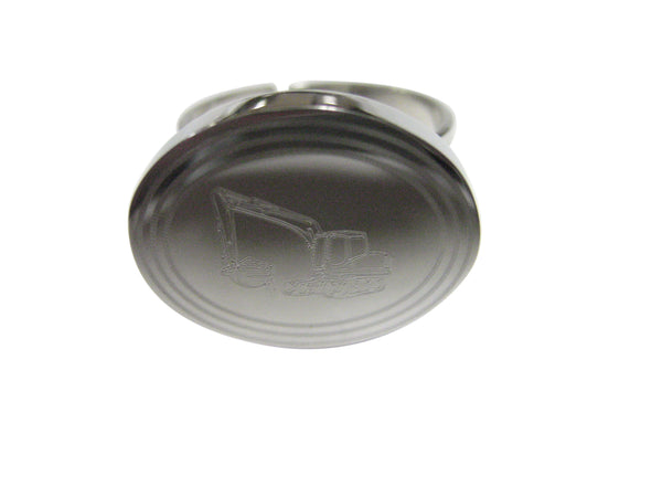 Silver Toned Etched Oval Excavator Adjustable Size Fashion Ring