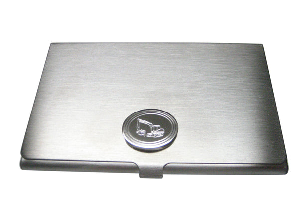 Silver Toned Etched Oval Excavator Business Card Holder