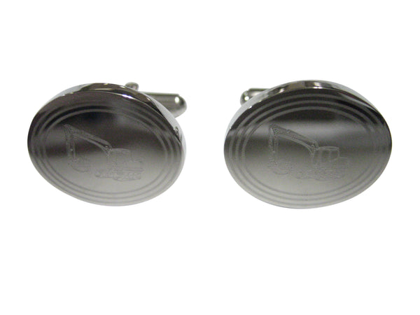 Silver Toned Etched Oval Excavator Cufflinks