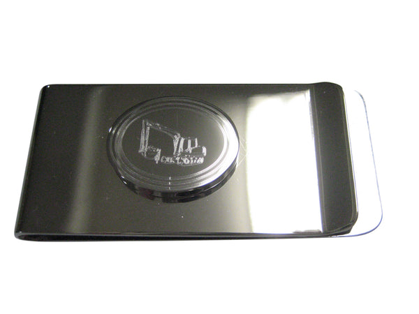 Silver Toned Etched Oval Excavator Money Clip