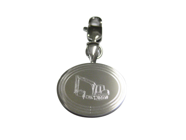 Silver Toned Etched Oval Excavator Pendant Zipper Pull Charm