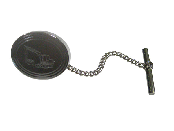 Silver Toned Etched Oval Excavator Tie Tack