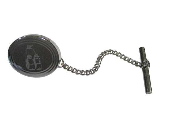 Silver Toned Etched Oval Family of Penguin Birds Tie Tack