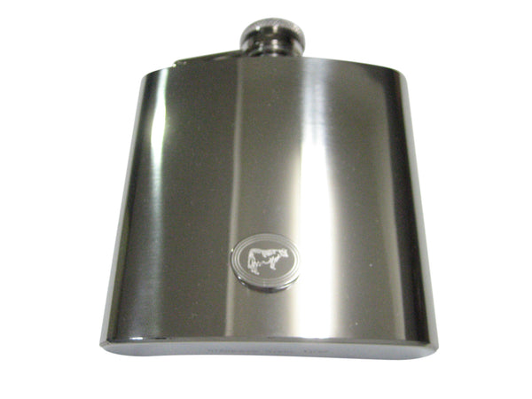 Silver Toned Etched Oval Farm Cow 6oz Flask