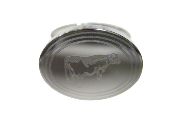 Silver Toned Etched Oval Farm Cow Adjustable Size Fashion Ring