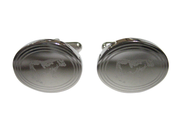 Silver Toned Etched Oval Farm Cow Cufflinks