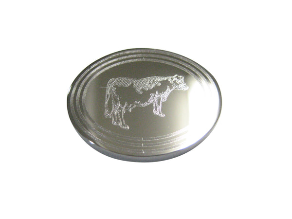 Silver Toned Etched Oval Farm Cow Magnet