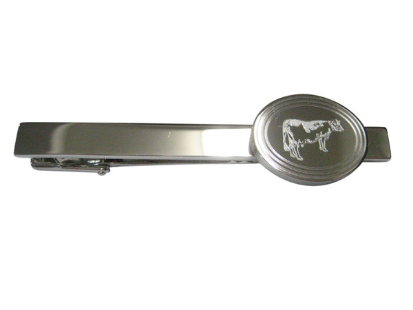 Silver Toned Etched Oval Farm Cow Tie Clip