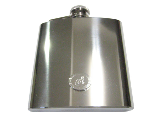 Silver Toned Etched Oval Ferret 6oz Flask