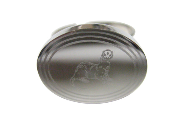 Silver Toned Etched Oval Ferret Adjustable Size Fashion Ring