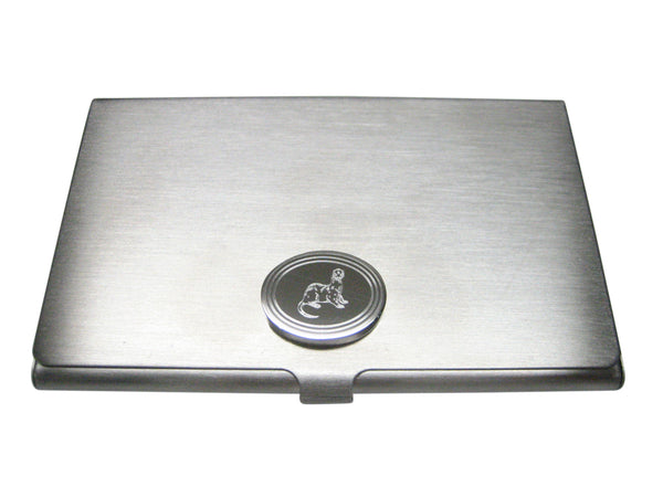 Silver Toned Etched Oval Ferret Business Card Holder