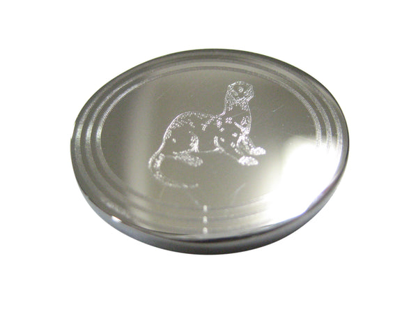 Silver Toned Etched Oval Ferret Magnet