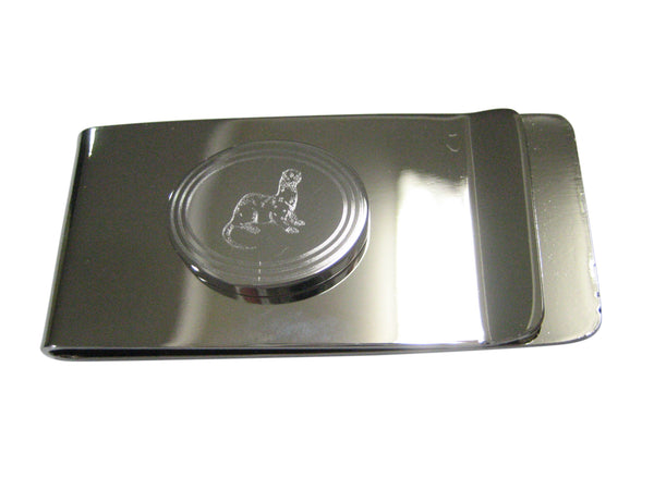 Silver Toned Etched Oval Ferret Money Clip