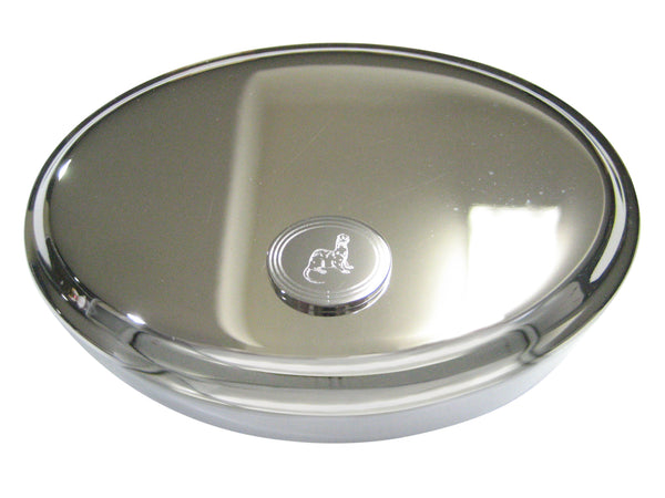 Silver Toned Etched Oval Ferret Oval Trinket Jewelry Box