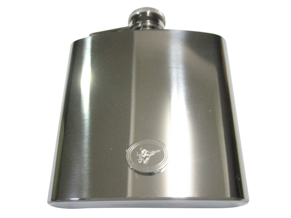 Silver Toned Etched Oval Fighter Jet Plane 6oz Flask
