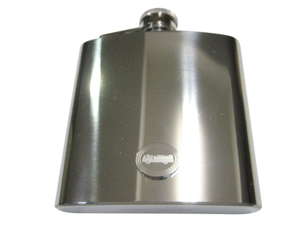 Silver Toned Etched Oval Fire Truck 6oz Flask