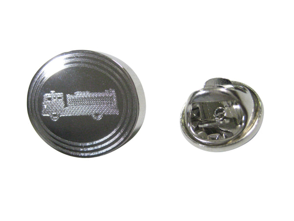 Silver Toned Etched Oval Fire Truck Lapel Pin