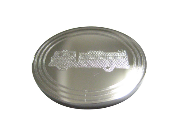 Silver Toned Etched Oval Fire Truck Magnet