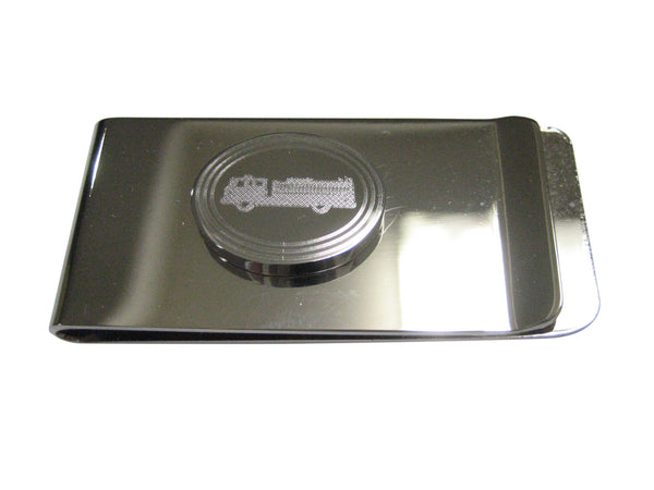 Silver Toned Etched Oval Fire Truck Money Clip
