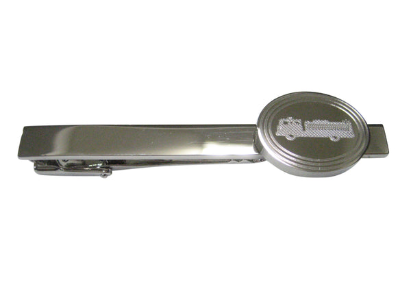 Silver Toned Etched Oval Fire Truck Tie Clip