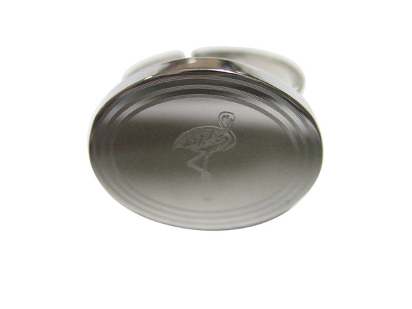Silver Toned Etched Oval Flamingo Bird Adjustable Size Fashion Ring