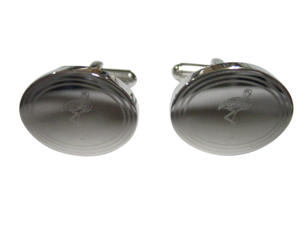 Silver Toned Etched Oval Flamingo Bird Cufflinks
