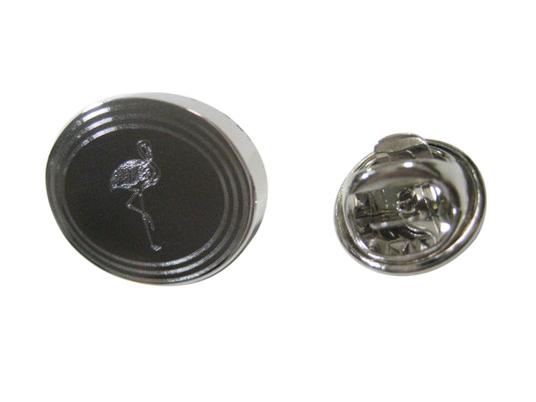 Silver Toned Etched Oval Flamingo Bird Lapel Pin