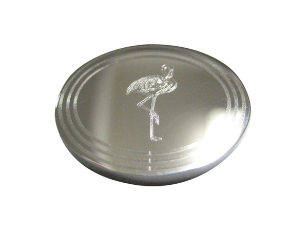 Silver Toned Etched Oval Flamingo Bird Magnet