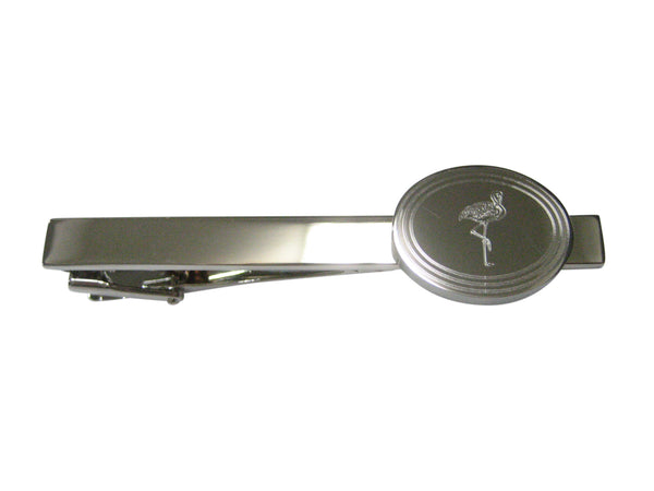 Silver Toned Etched Oval Flamingo Bird Tie Clip