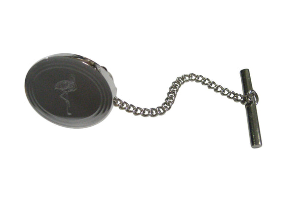 Silver Toned Etched Oval Flamingo Bird Tie Tack