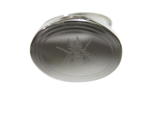 Silver Toned Etched Oval Fly Bug Insect Adjustable Size Fashion Ring