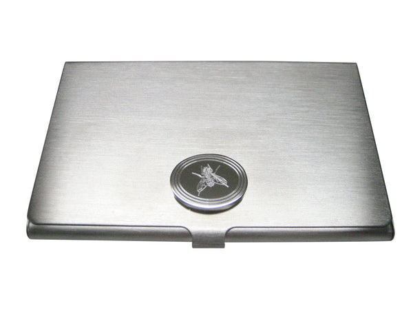 Silver Toned Etched Oval Fly Bug Insect Business Card Holder