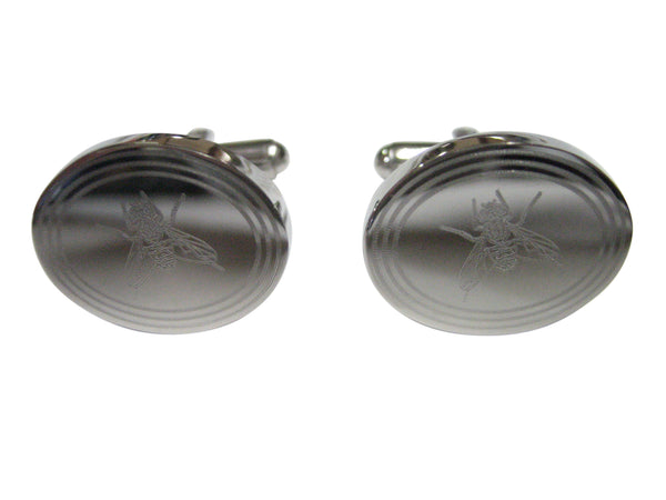 Silver Toned Etched Oval Fly Bug Insect Cufflinks