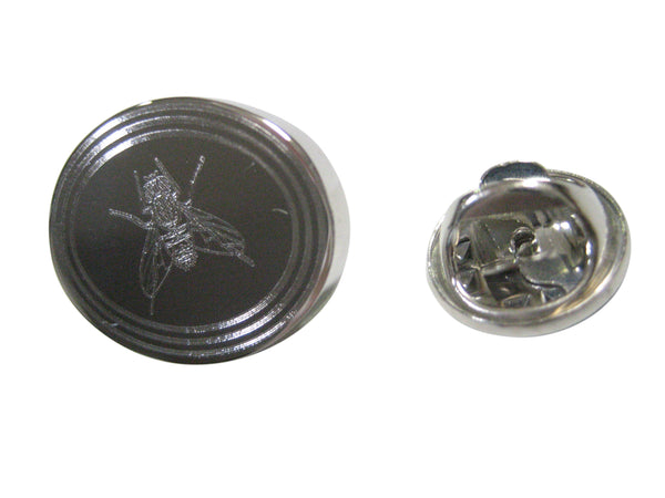 Silver Toned Etched Oval Fly Bug Insect Lapel Pin
