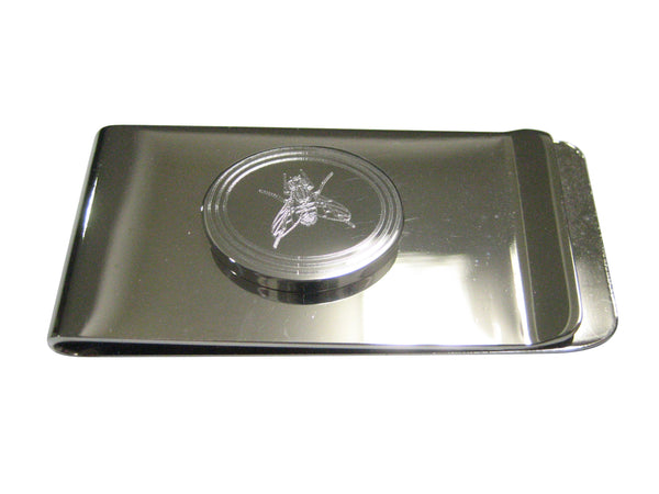 Silver Toned Etched Oval Fly Bug Insect Money Clip