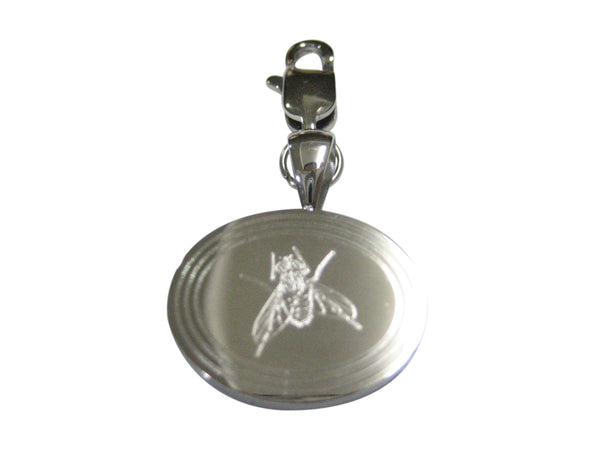 Silver Toned Etched Oval Fly Bug Insect Pendant Zipper Pull Charm