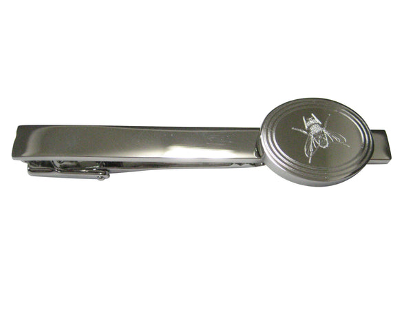 Silver Toned Etched Oval Fly Bug Insect Tie Clip