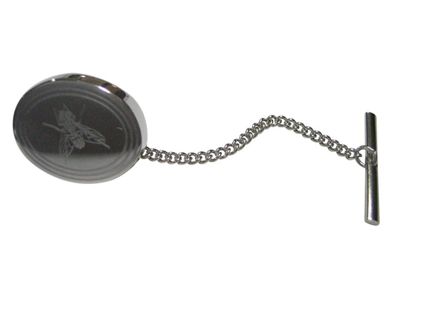 Silver Toned Etched Oval Fly Bug Insect Tie Tack