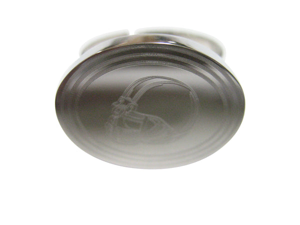 Silver Toned Etched Oval Football Helmet Adjustable Size Fashion Ring