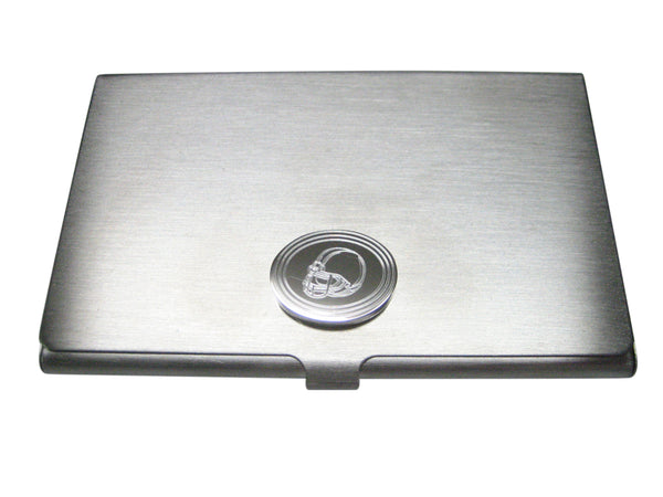 Silver Toned Etched Oval Football Helmet Business Card Holder