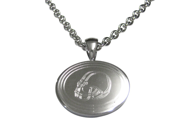 Silver Toned Etched Oval Football Helmet Pendant Necklace
