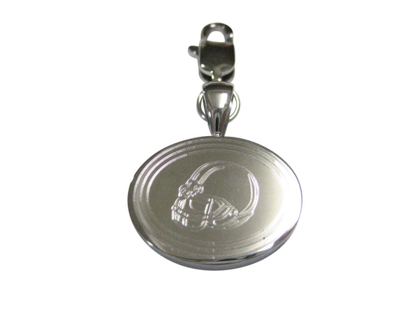 Silver Toned Etched Oval Football Helmet Pendant Zipper Pull Charm