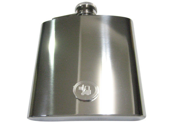 Silver Toned Etched Oval Forklift 6oz Flask