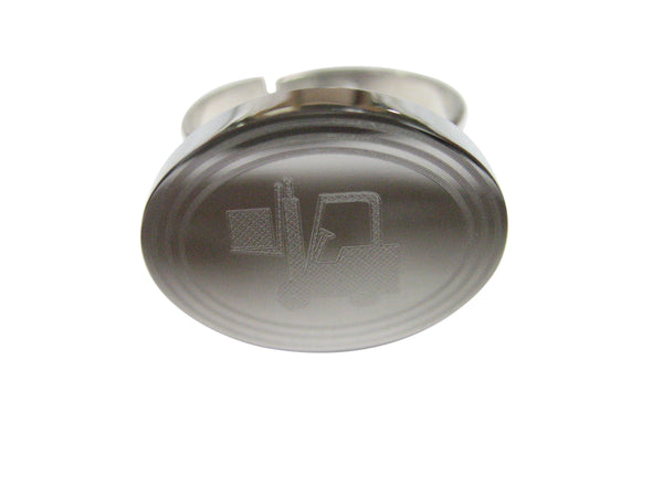 Silver Toned Etched Oval Forklift Adjustable Size Fashion Ring